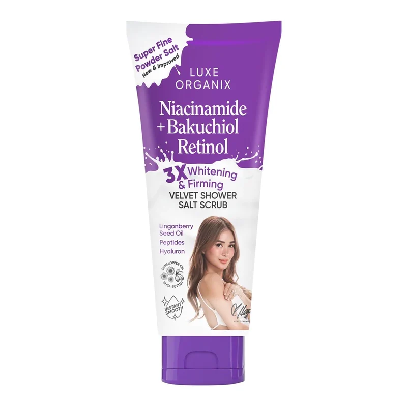 Luxe Organix Niacinamide + Bakuchiol Retinol 3x Whitening Velvet Shower Salt Scrub 320g