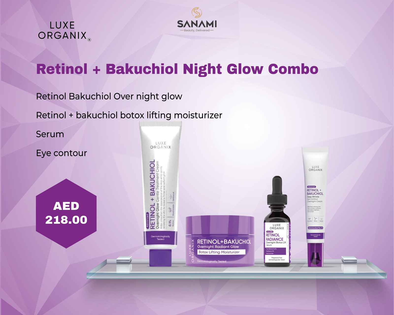 Luxe Organix Retinol Bakuchiol Over Night Glow | Retinol + Bakuchiol Botox Lifting Moisturizer | Serum | Eye Contour