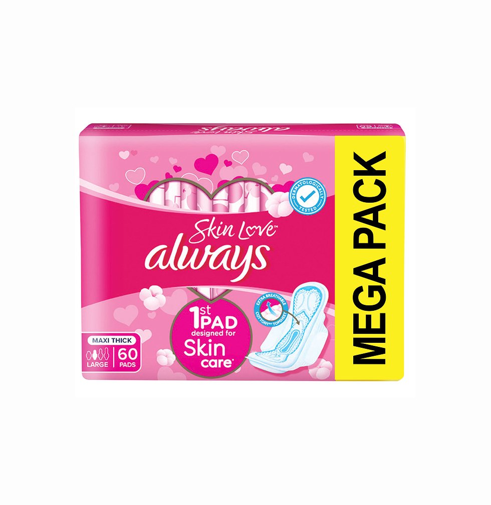 Always Skin Love Cotton Soft Sensitive Maxi Thick Long Sanitary Pads - 60 Pads