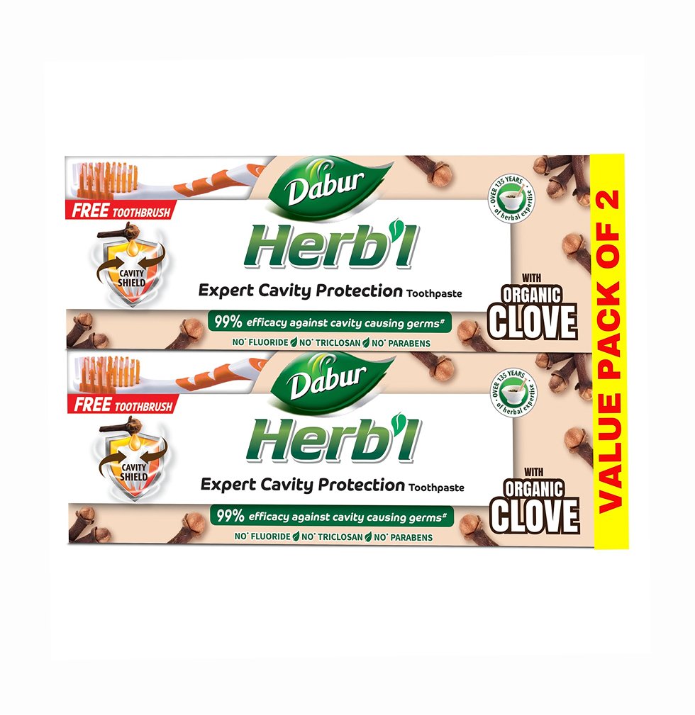 Dabur Herbal Expert Cavity Protection 150g + Toothbrush Pack Of 2 x 48 pcs