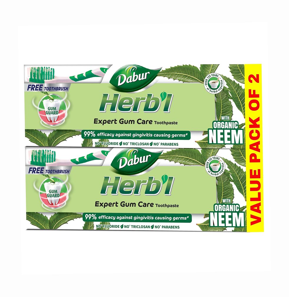 Dabur Herbal Expert Gum Care 150g + Toothbrush Pack Of 2 x 48 pcs