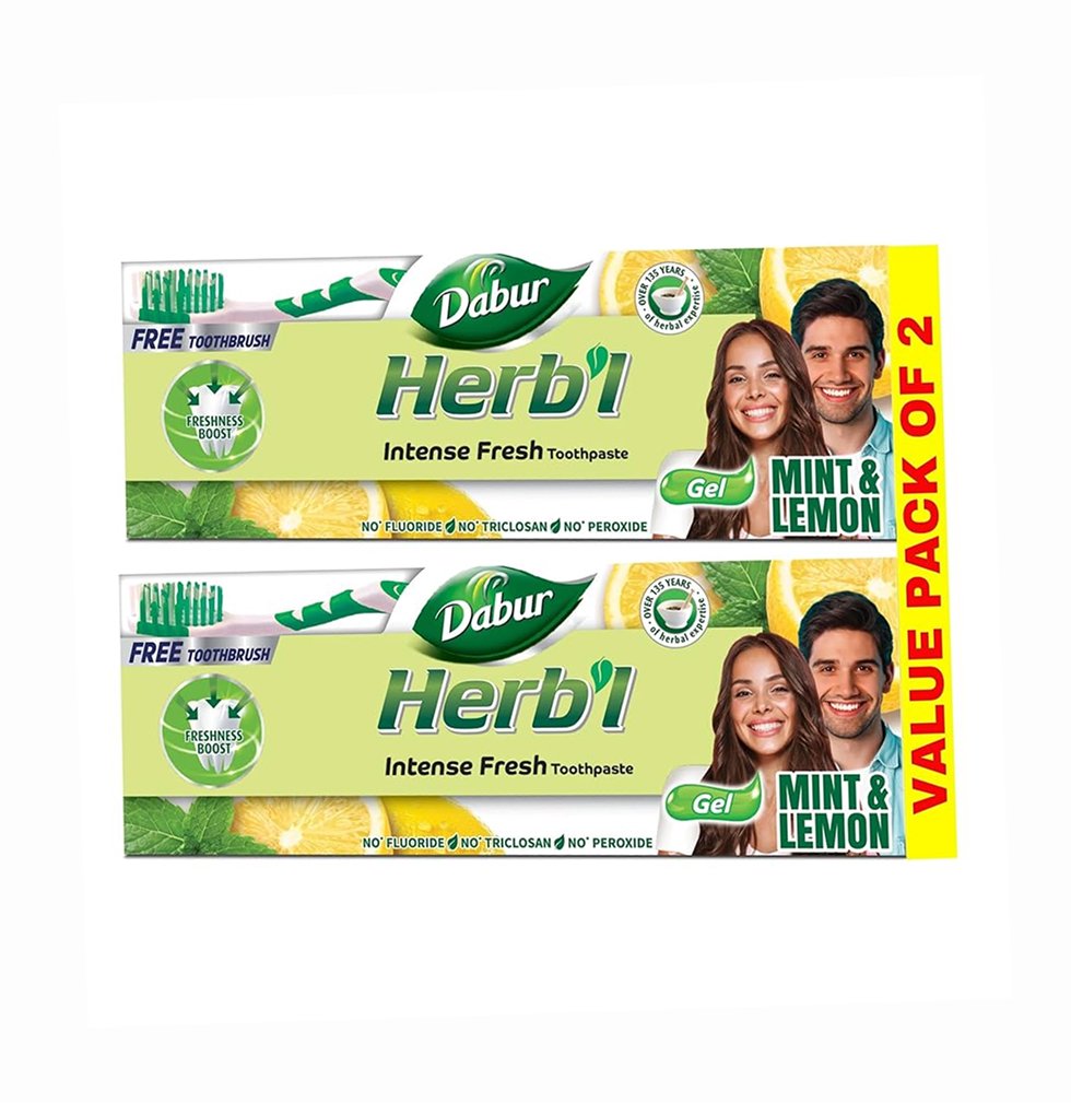 Dabur Herbal Intense Fresh 150g + Toothbrush Pack Of 2 x 48 pcs