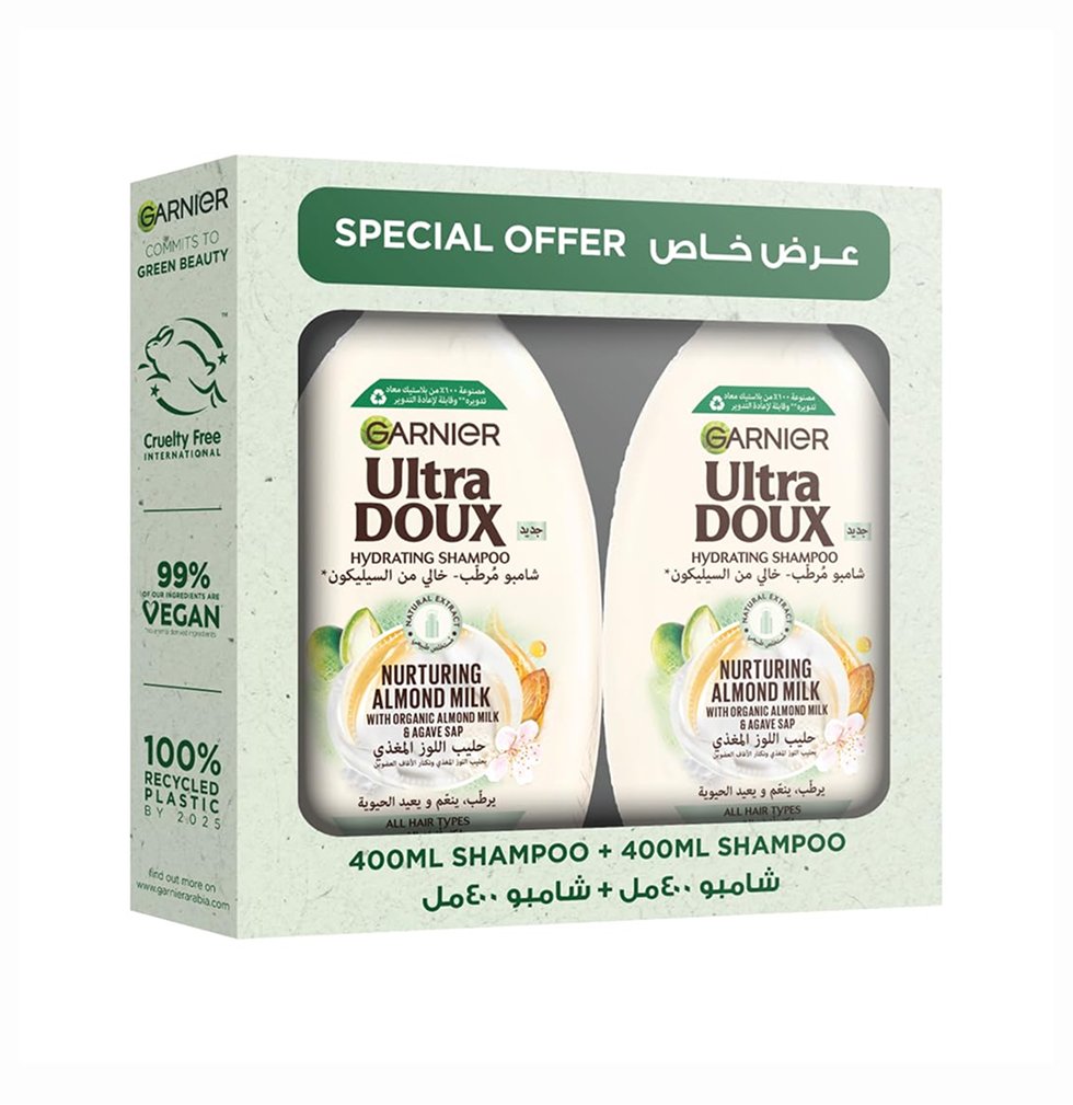 Garnier Ultra Doux Hydrating Nurturing Almond Milk Shampoo 2 X 400ml