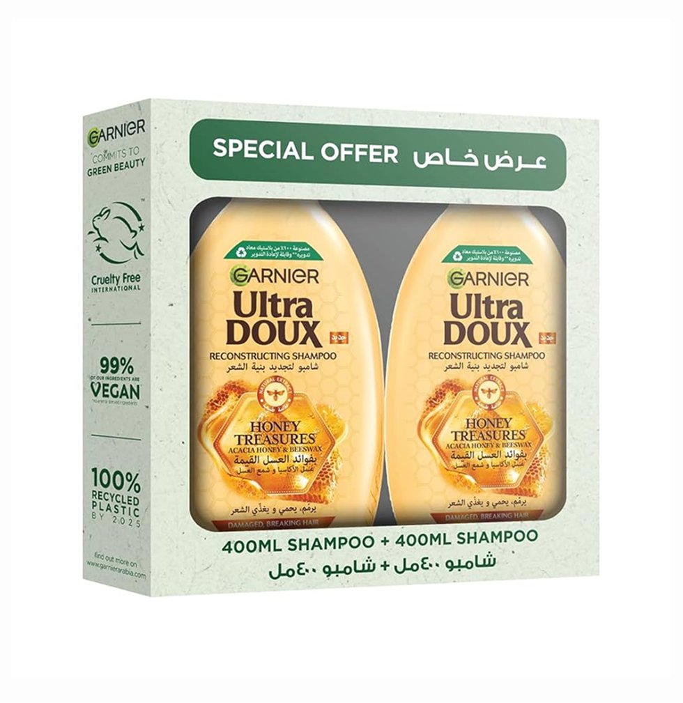 Garnier Ultra Doux Reconstructing Honey Treasures Shampoo 2 X 400ml