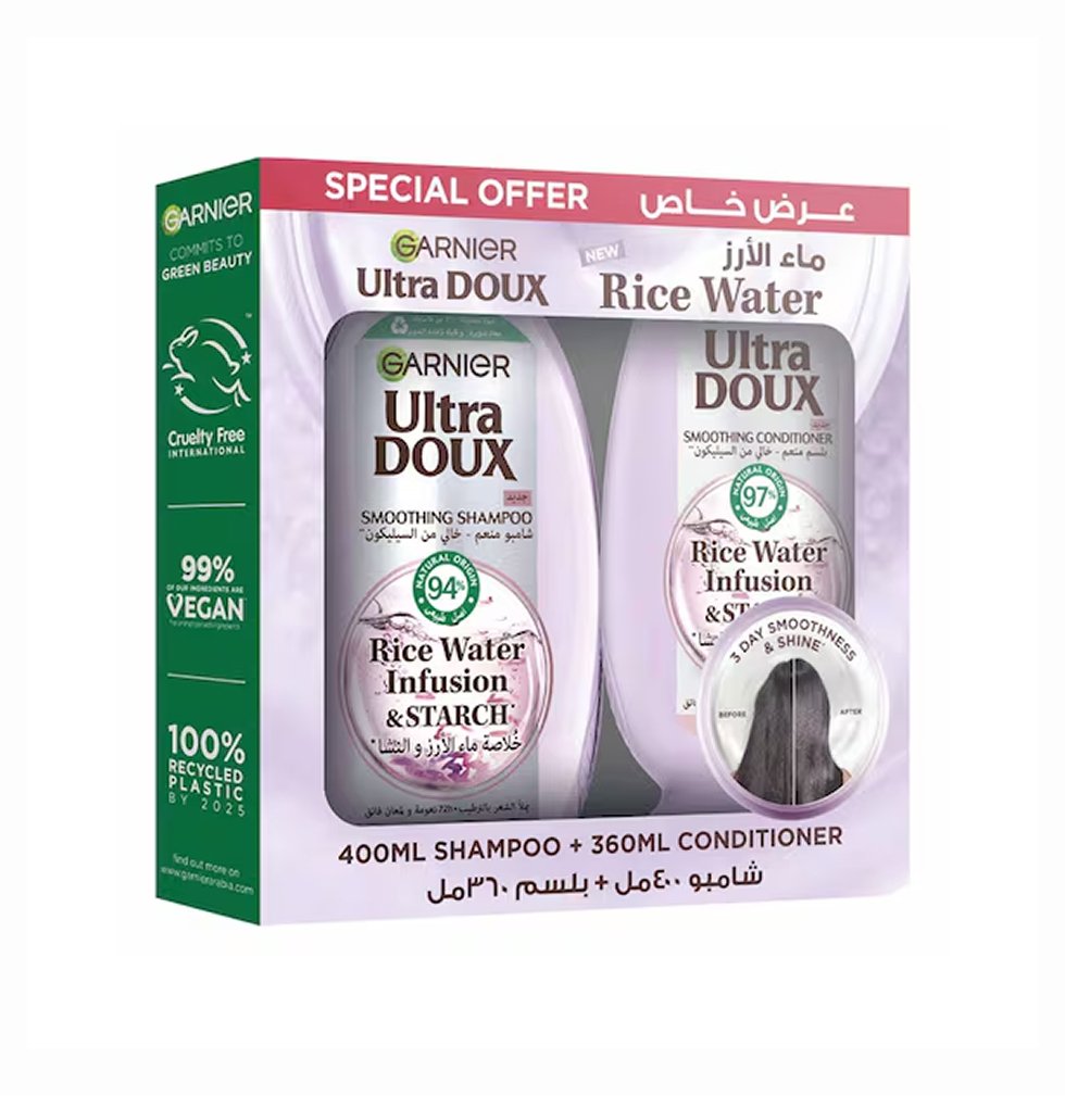 Garnier Ultra Doux Smoothing Shampoo 400ml + Conditioner 360ml