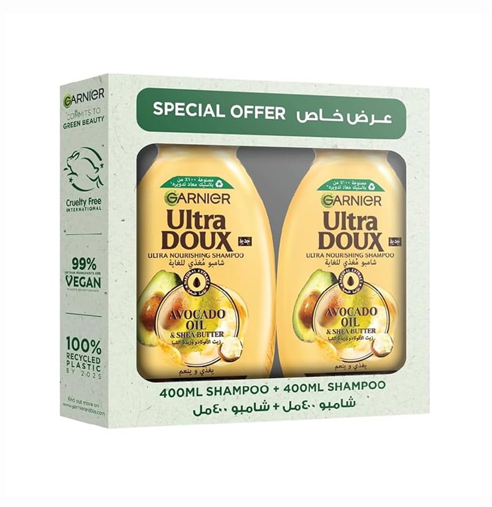 Garnier Ultra Doux Ultra Nourishing Avocado Oil & Shea Butter Shampoo 2 X 400ml