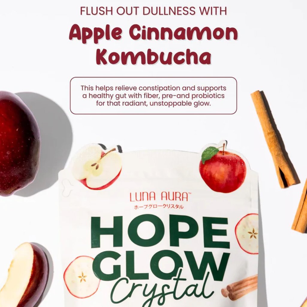 Luna Aura Hope Glow Crystal Apple Cinnamon Kombucha Probiotic and Prebiotic Fiber Juice Drink