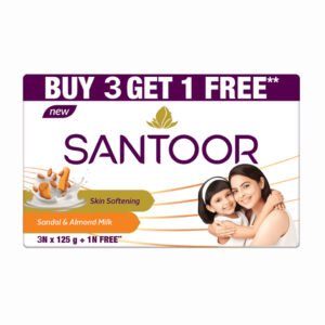 Santoor Skin Softening Sandal & Almond Milk Soap Buy 3 Get 1 Free - 125g